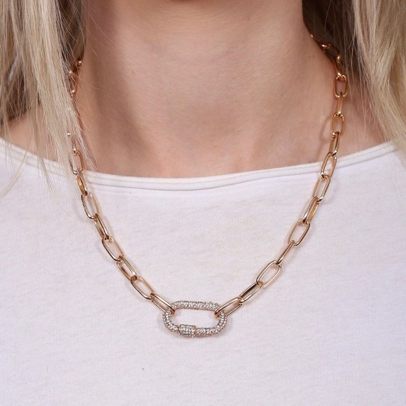 Pave CZ Single Carabiner Lock Pendant Necklace - Picture 1 of 5